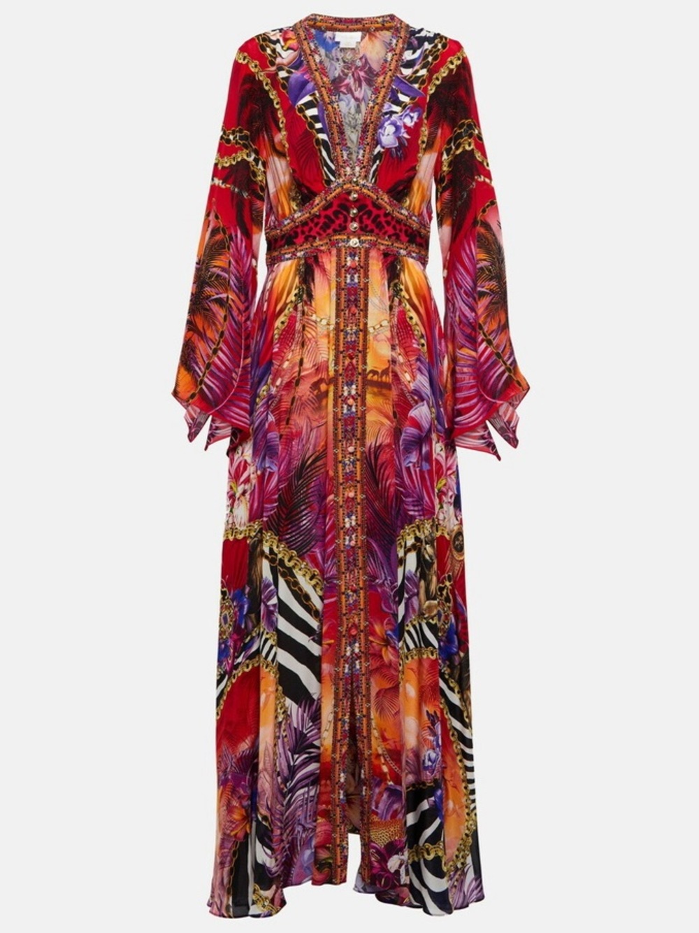 Camilla Printed Embellished Silk Kimono Maxi Dress Wild Loving NWT Size Small - Picture 3 of 6